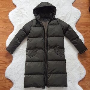 Brave Soul Longline Cello Puffer Coat Jacket Womens XS Forest Dark Green